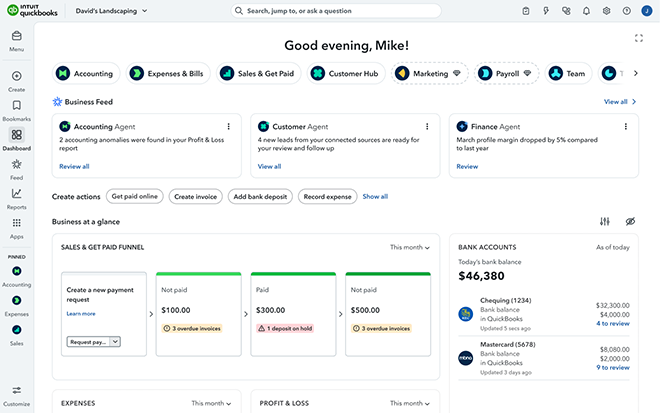 QuickBooks Online dashboard