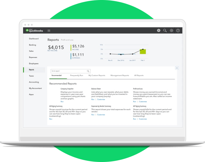 QuickBooks Online reports screen