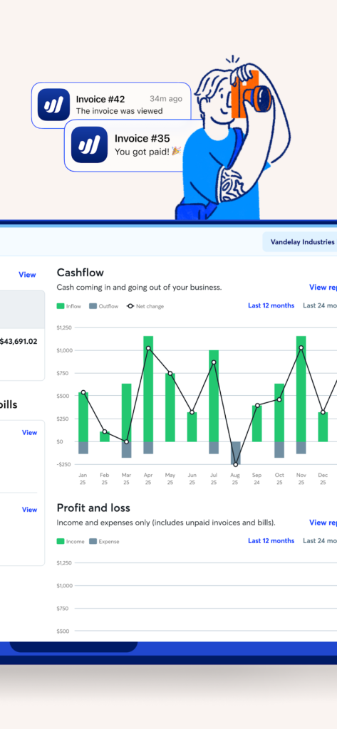 Wave accounting software mobile app dashboard screenshot showing profit and loss overview