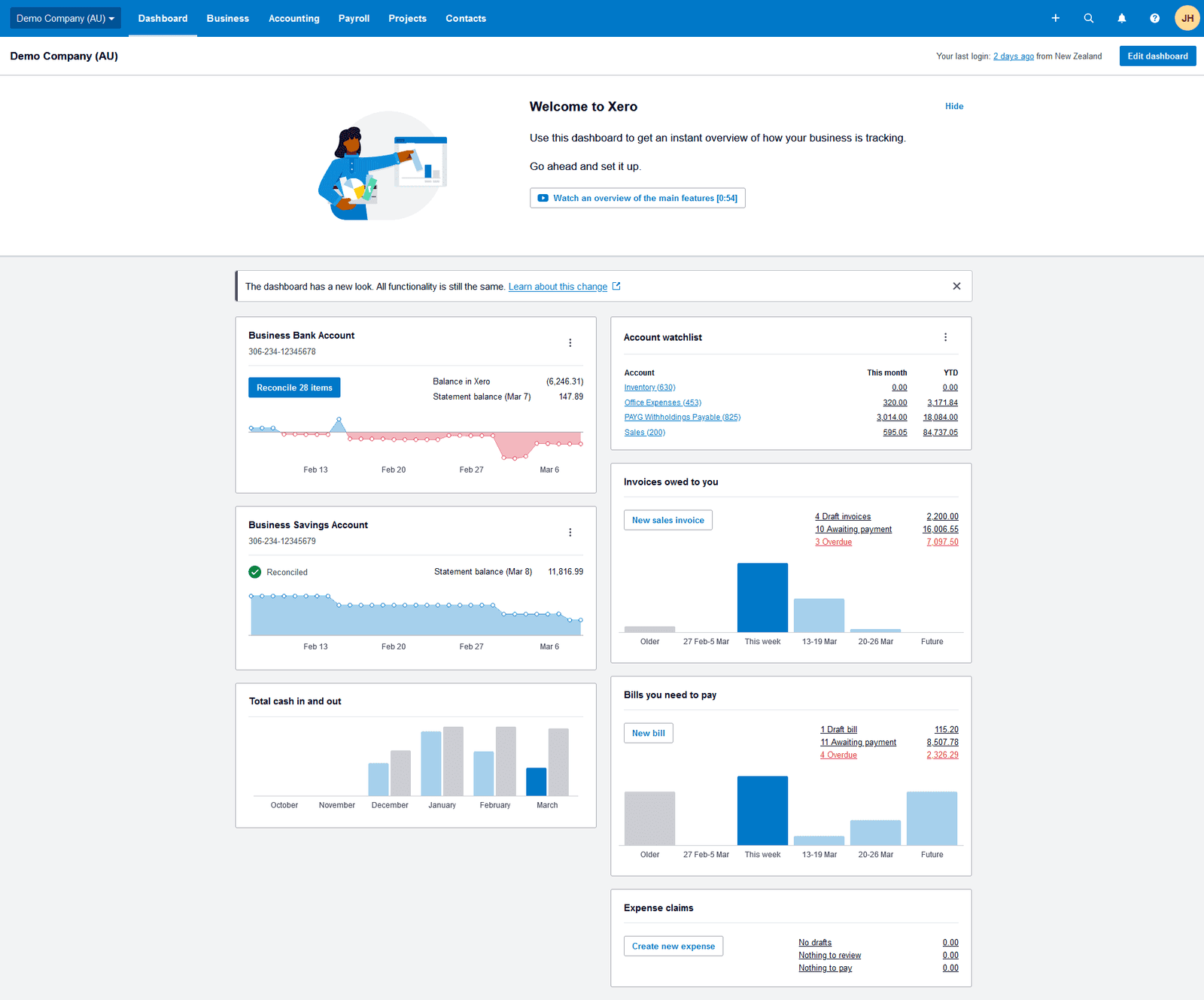 Xero dashboard